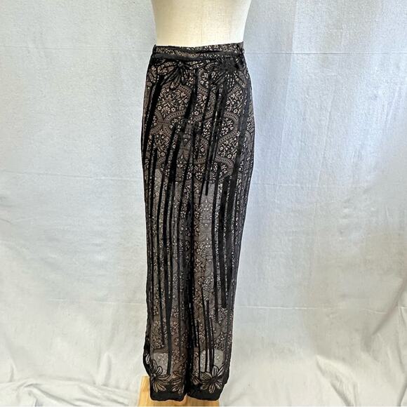 Topshop sheer pants with built in shorts velvet stripe detail size 12 goth - Picture 1 of 15
